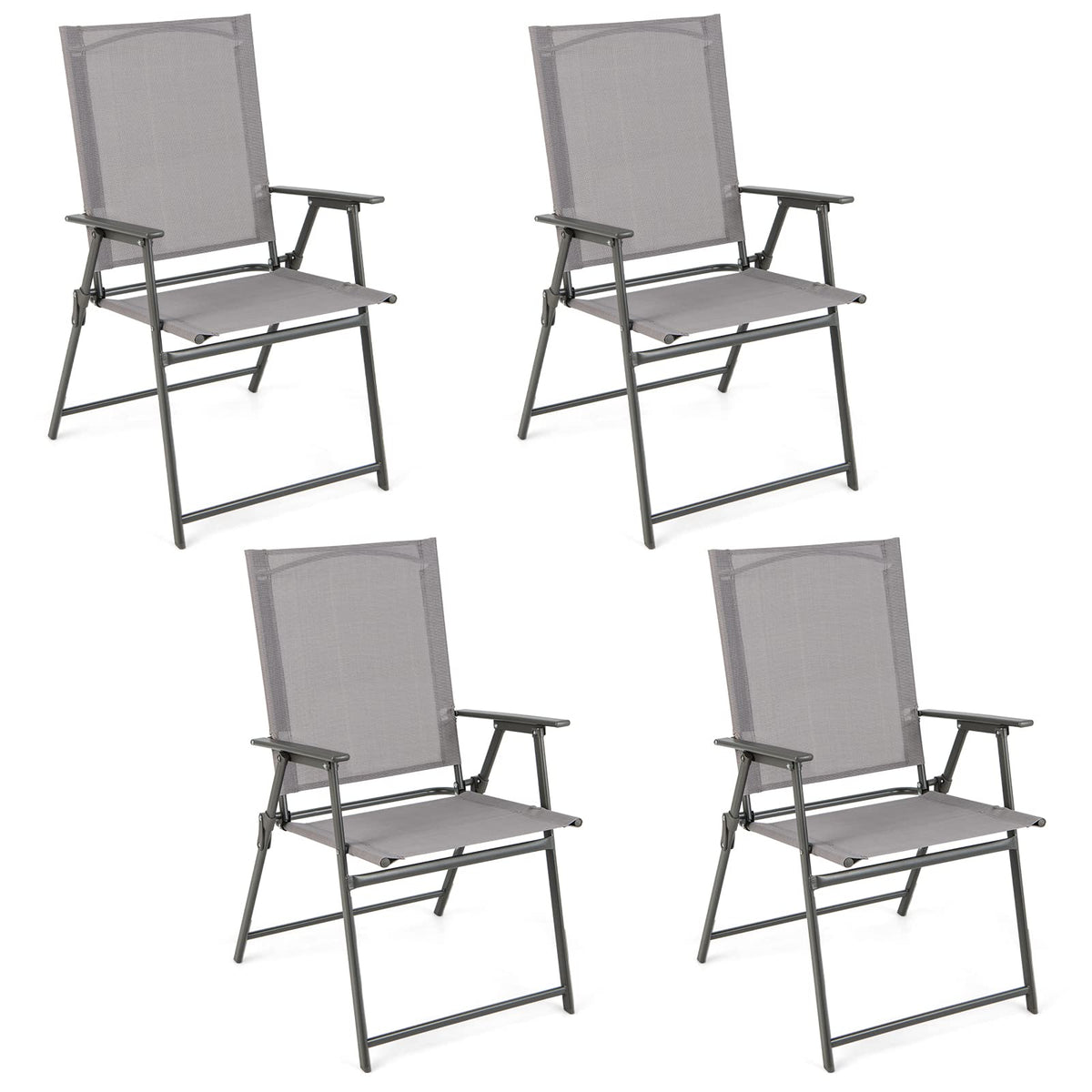 Giantex Patio Folding Chairs Set Of 4, Outdoor Lawn Chairs With Rustproof Metal Frame, Portable Dining Chairs For Porch, Deck, Garden, Backyard, Camping, Gray