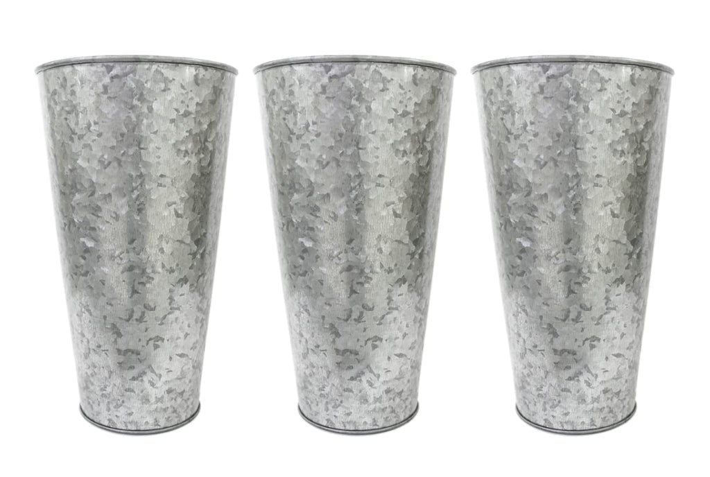 Hosley Enhance Your Decor with Set of 3 Galvanized Vases/French Buckets - 9'' High Rustic Metal Flower Containers for Farmhouse 