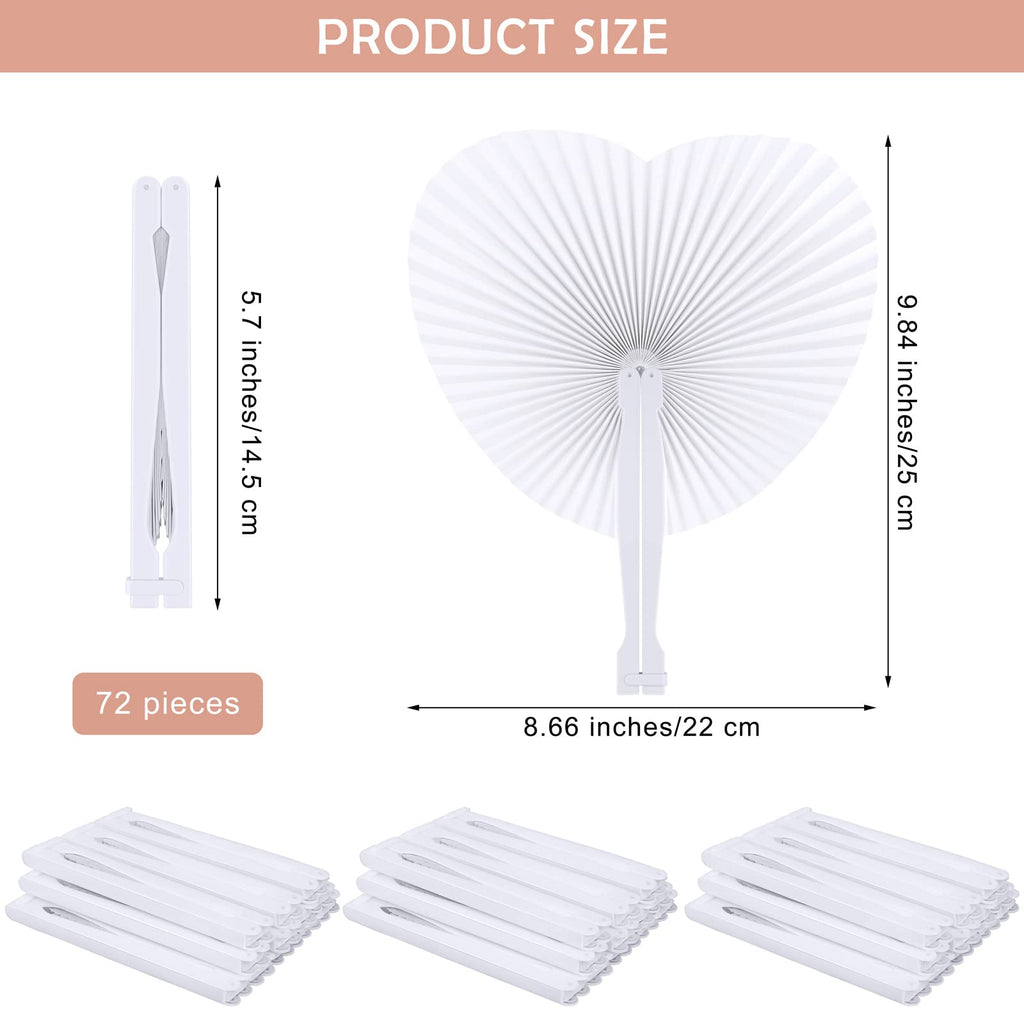 Aodaer 100 Pack Heart Shaped Folding Fans White Paper Fans Handheld Fans With Plastic Handles For Party, Wedding, Anniversary De