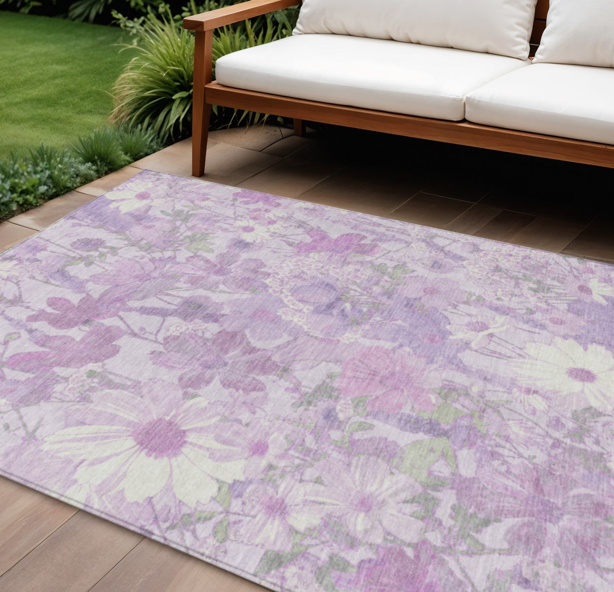 10 X 14 Lavender Purple And Lilac Floral Washable Indoor Outdoor Area Rug