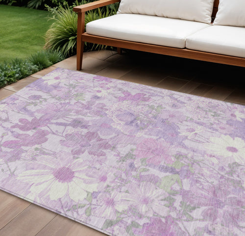 10 X 14 Lavender Purple And Lilac Floral Washable Indoor Outdoor Area Rug