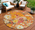8 Orange Peach And Salmon Round Floral Washable Indoor Outdoor Area Rug