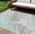 10 X 14 Blue Teal Blue And Gray Abstract Washable Indoor Outdoor Area Rug