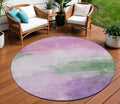 8 Lilac Lavender And Green Round Abstract Washable Indoor Outdoor Area Rug