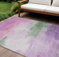 9 X 12 Lilac Lavender And Green Abstract Washable Indoor Outdoor Area Rug