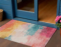 3 X 5 Pink Gold And Teal Blue Abstract Washable Indoor Outdoor Area Rug