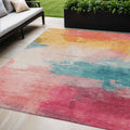 5 X 8 Pink Gold And Teal Blue Abstract Washable Indoor Outdoor Area Rug