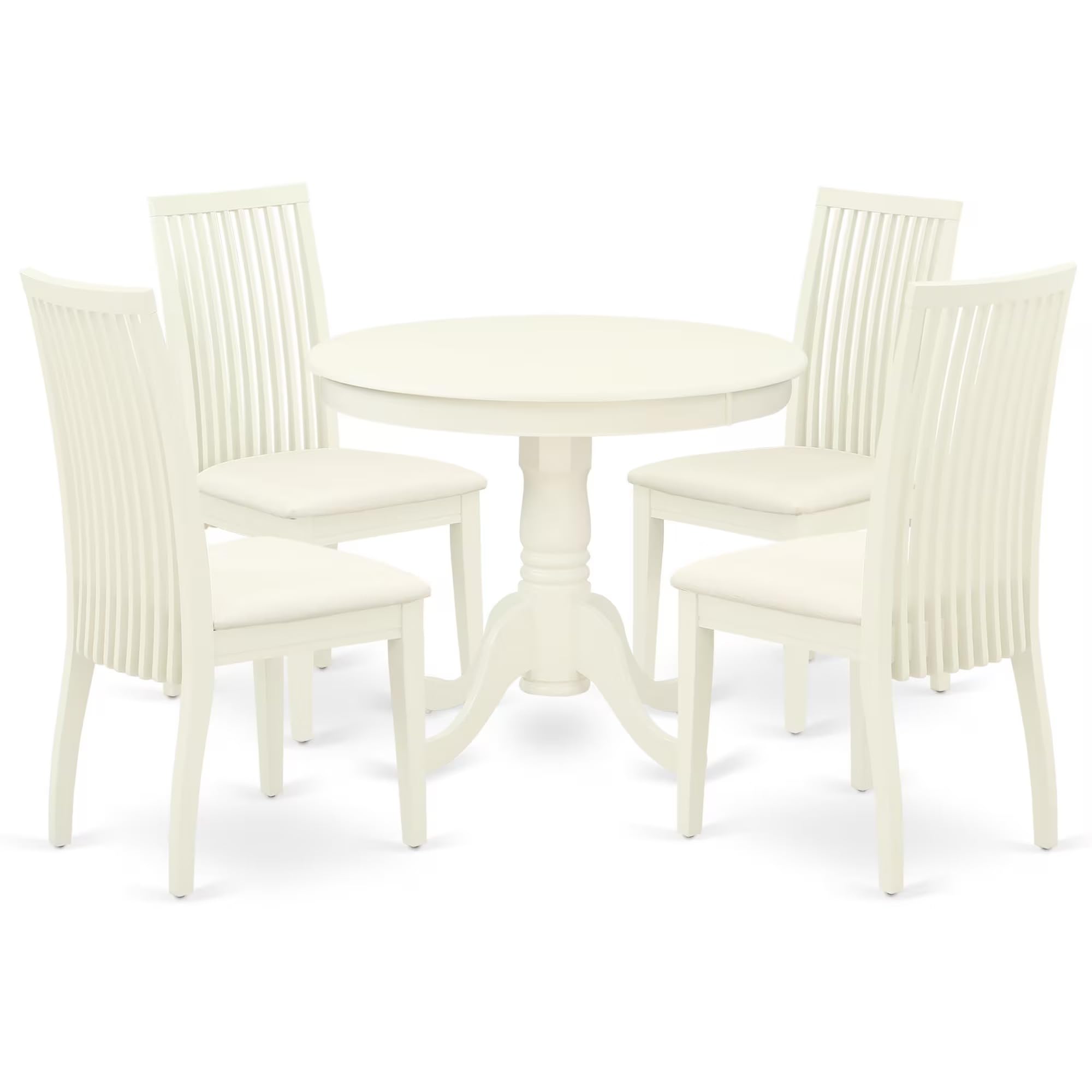 East West Furniture Anip5-Lwh-C 5 Piece Kitchen Table & Chairs Set Includes A Round Dining Room Table With Pedestal And 4 Linen Fabric Upholstered Chairs, 36X36 Inch, Linen White