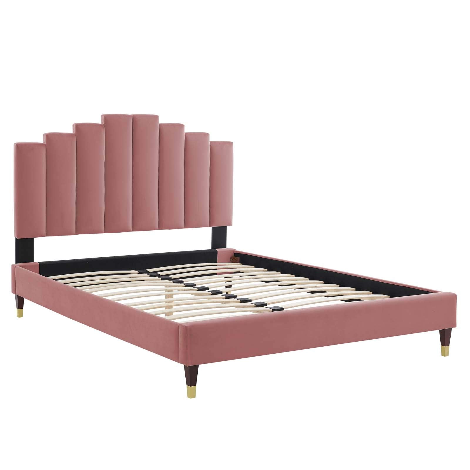 Modway Elise Channel Tufted Performance Velvet King Platform Bed In Dusty Rose With Gold Legs
