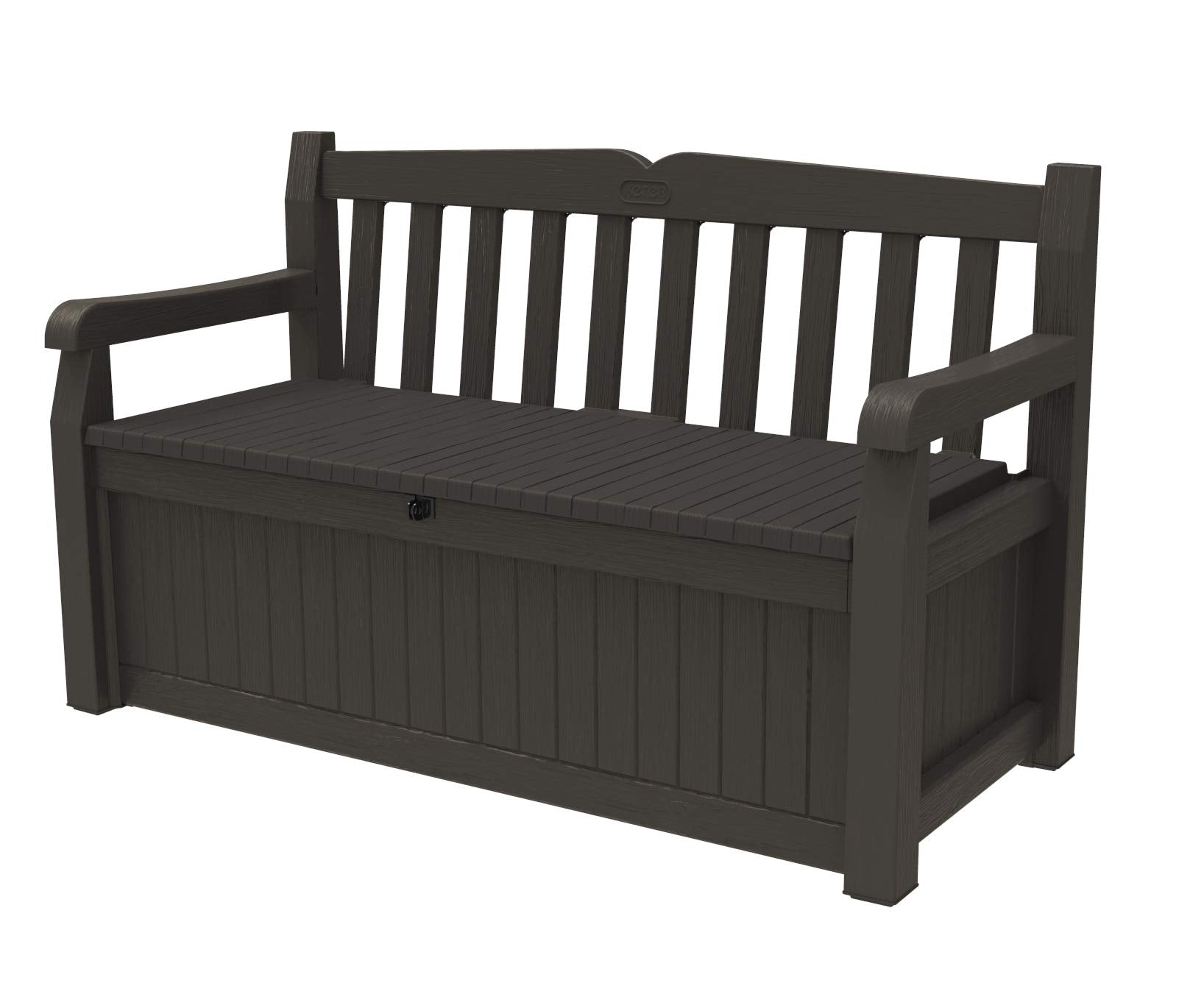 Keter Solana 70 Gallon Storage Bench Deck Box for Patio Furniture, Front Porch Decor and Outdoor Seating  Perfect to Store Gard