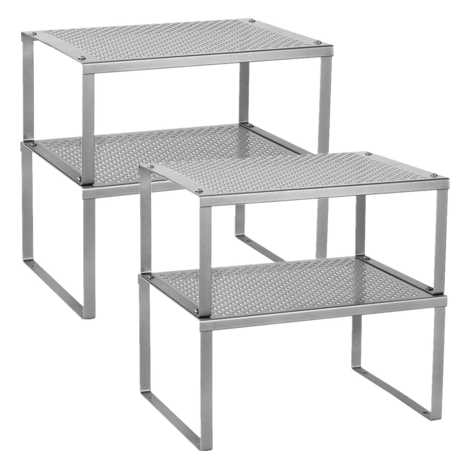 MOOACE Kitchen Cabinet Organizers Shelf Set of 4, Kitchen Counter Storage Shelves, Stackable Expandable Shelf Organizer Pantry S