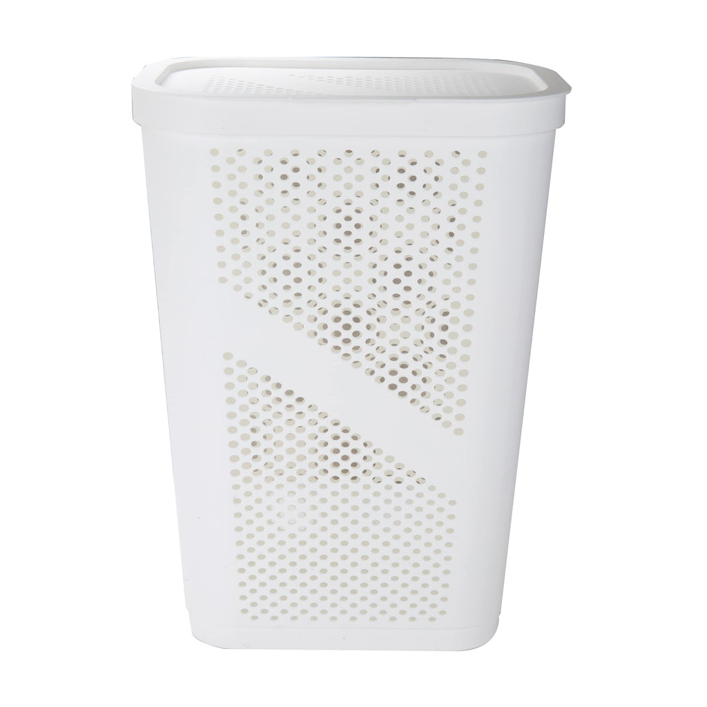 Mind Reader 60L Slim Laundry Hamper, Clothes Basket, Lid, Ventilated, Plastic, 17.25''L X 13.75''W X 23.5''H, Set Of 2, White