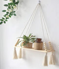 Acn Kohinoor Macrame Wall Hanging Shelf For Home Decor, Bohemian Floating Wooden Shelve For Bedroom, Living Room, Nursery And Ma