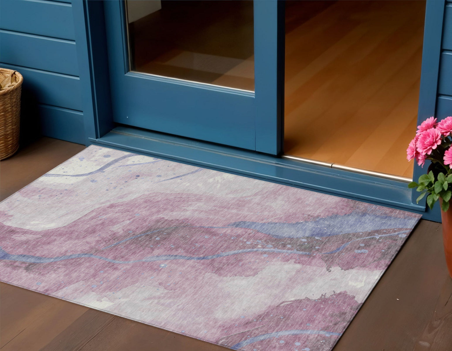 3 X 5 Mauve And Pink Abstract Washable Indoor Outdoor Area Rug