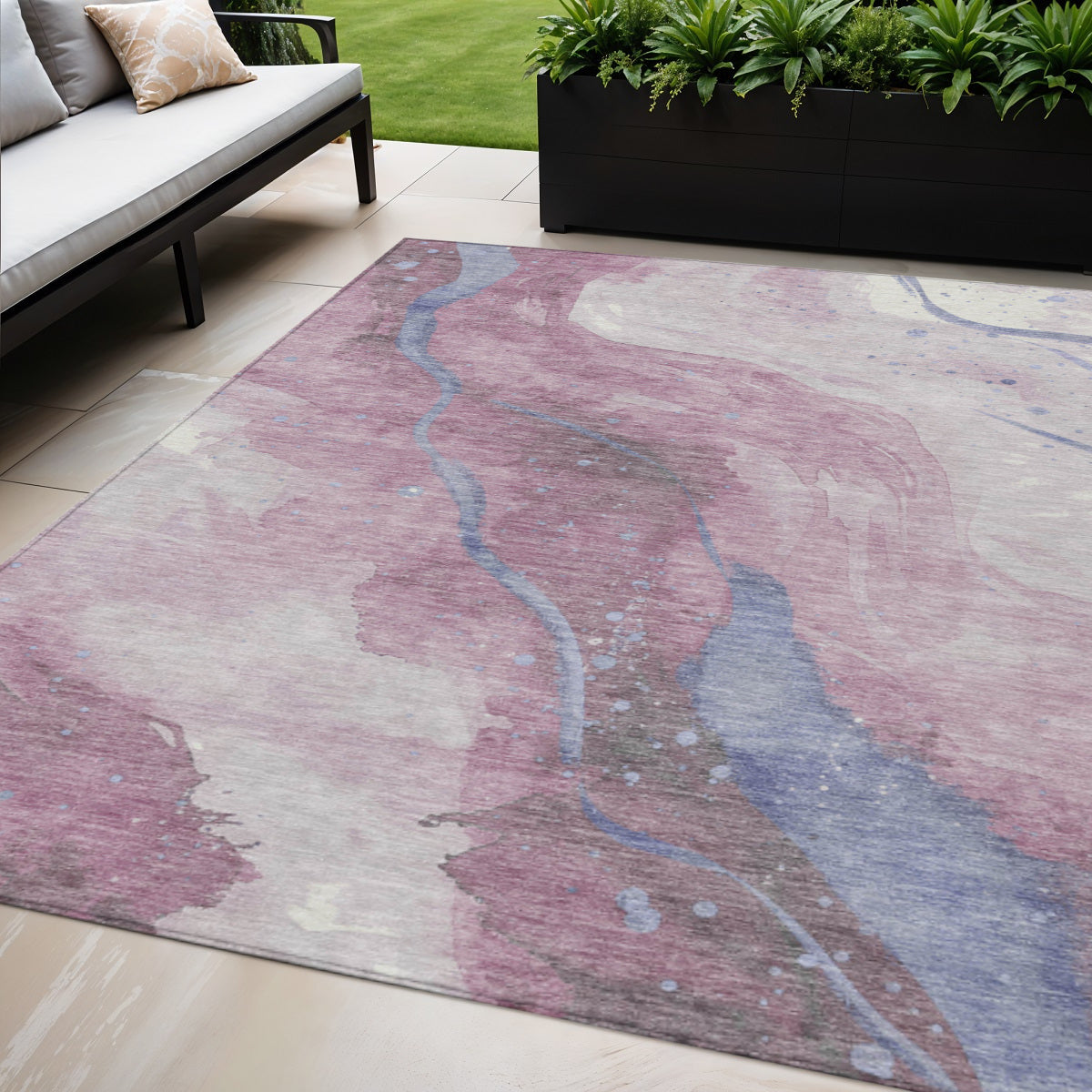 5 X 8 Mauve And Pink Abstract Washable Indoor Outdoor Area Rug