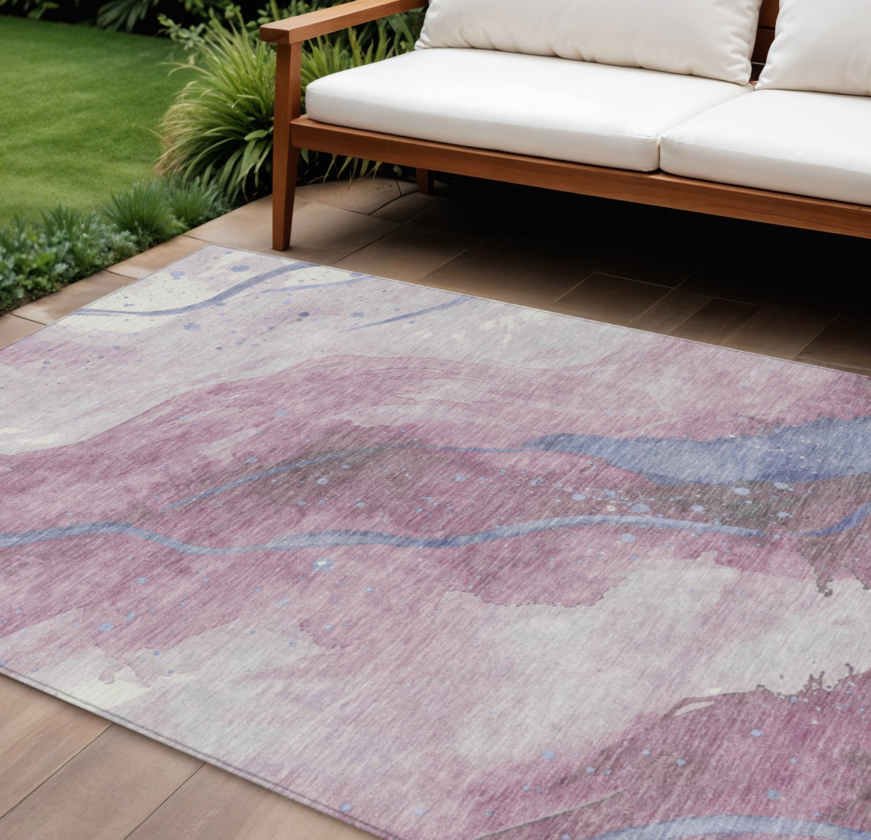 9 X 12 Mauve And Pink Abstract Washable Indoor Outdoor Area Rug