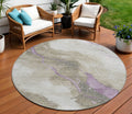 8 Taupe And Lavender Round Abstract Washable Indoor Outdoor Area Rug