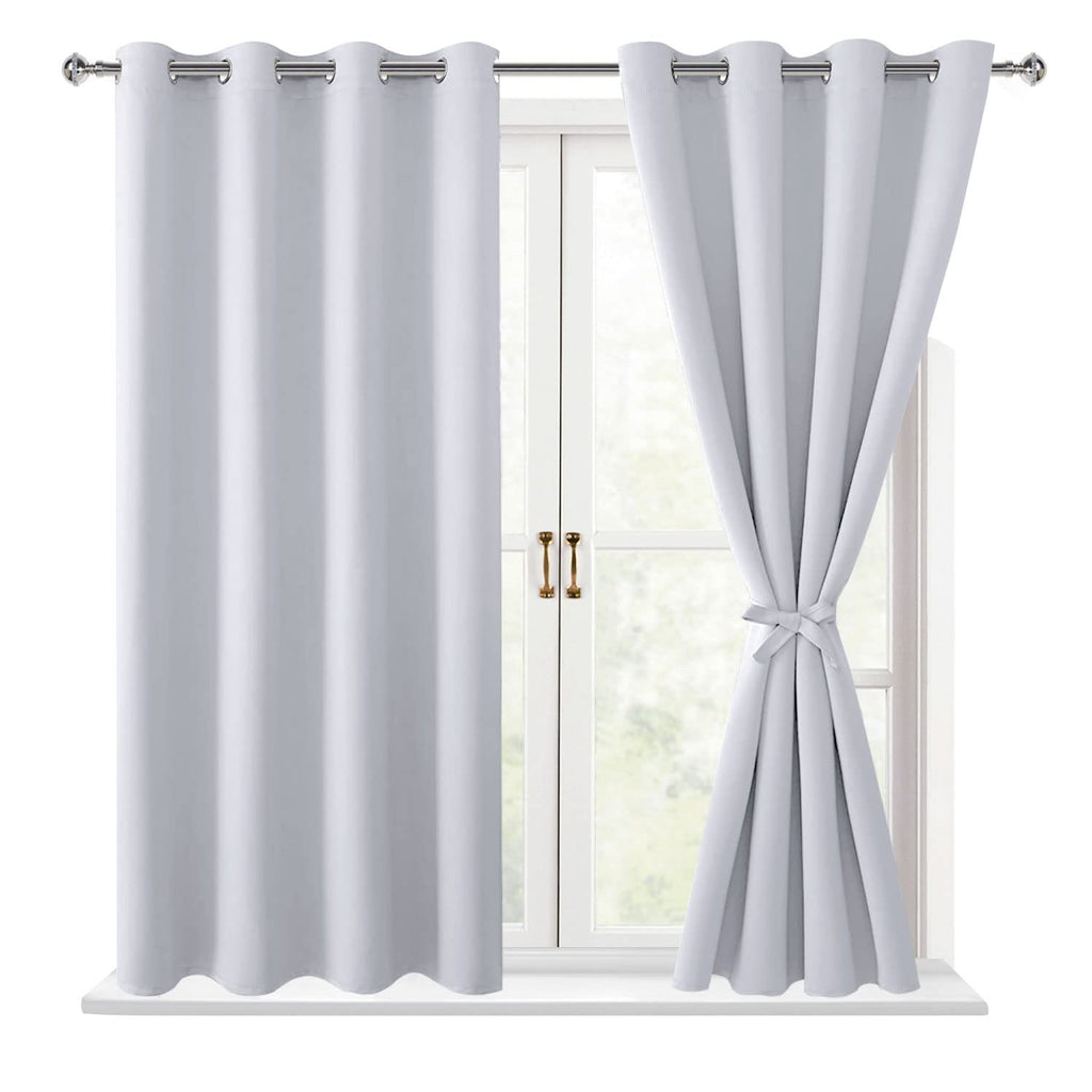 Hiasan Blackout Curtains For Bedroom, 52 X 54 Inches Long - Thermal Insulated & Energy Saving Window Curtains For Living Room, 2 Drape Panels Sewn With Tiebacks, Greyish White