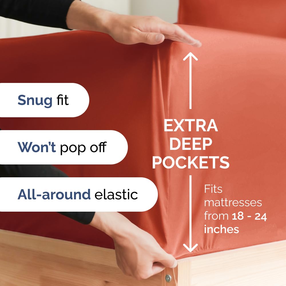 Extra Deep Pocket King Sheets - 4 Piece Breathable & Cooling Bed Sheets - Hotel Luxury Bed Sheet Set - Soft, Wrinkle Free & Comfy - Easily Fits Extra Deep Mattresses - Deep Pocket Coral Sheets Set