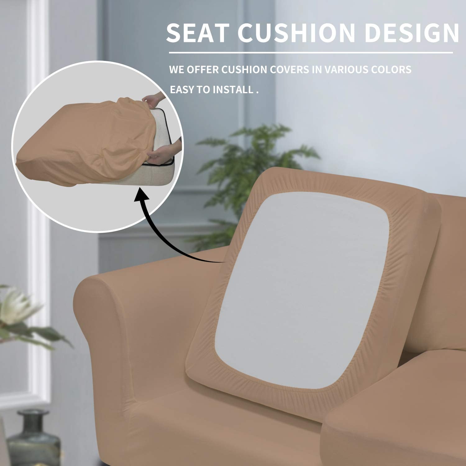 Easy-Going 3 Pieces Stretch Soft Couch Cover For Dogs - Washable Sofa Slipcover For 2 Separate Cushion Couch - Elastic Furniture Protector For Pets, Kids (Loveseat, Camel, Medium)