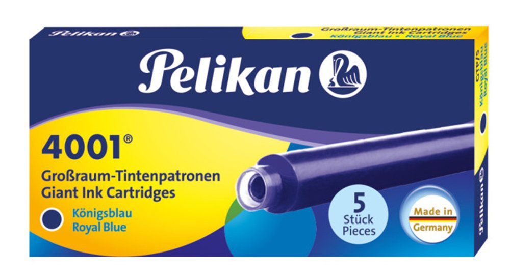 Pelikan 4001 Gtp/5 Ink Cartridges For Fountain Pens, Royal Blue, 1.4Ml, 5 Pack (310748)
