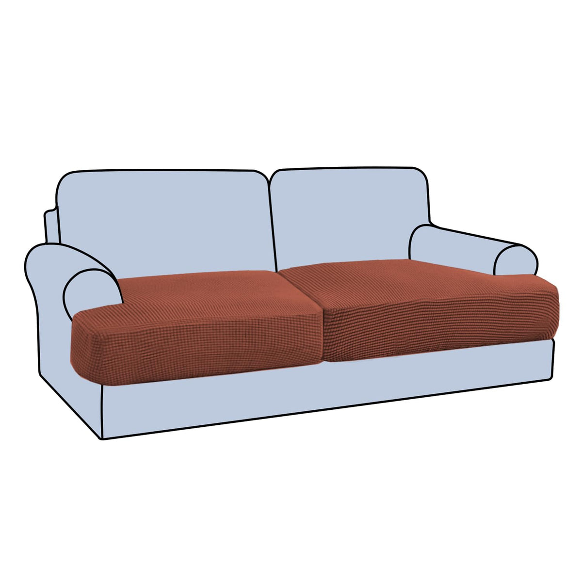 H.Versailtex Stretch 2 Piece T Cushion Sofa Slipcovers Individually Sofa Cushion Covers For 2 Cushion Couch Sofa Seat Cushion Covers With Elastic Bands Featuring Thicker Jacquard Fabric, Rust
