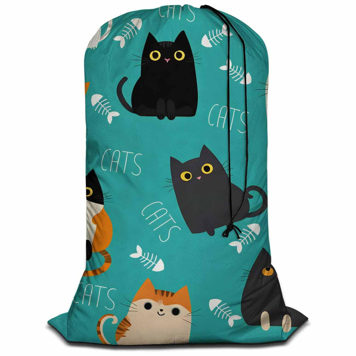 Swono Funny Cats Large Capacity Laundry Hamper Basket Cute Kitten Kitty Fish Bone Storage Baskets for Bedroom, Bathroom, Dorm, W