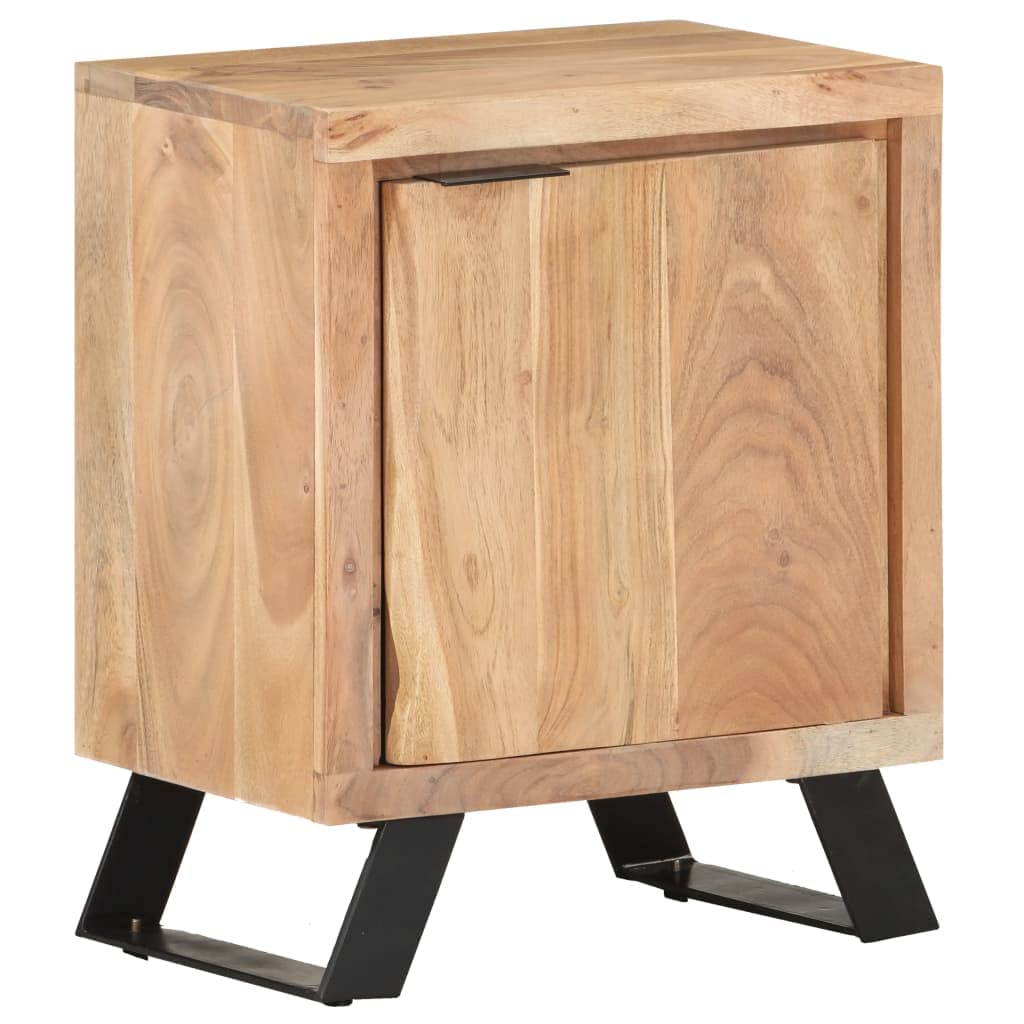 vidaXL Bedside Cabinet - 15.7&quot;x11.8&quot;x19.7&quot;, Solid Acacia Wood with Live Edges, Ample Storage, Steel Legs, Unique Wood Grains