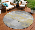 8 Gold And Gray Round Striped Washable Indoor Outdoor Area Rug