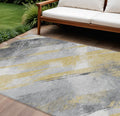 9 X 12 Gold And Gray Striped Washable Indoor Outdoor Area Rug