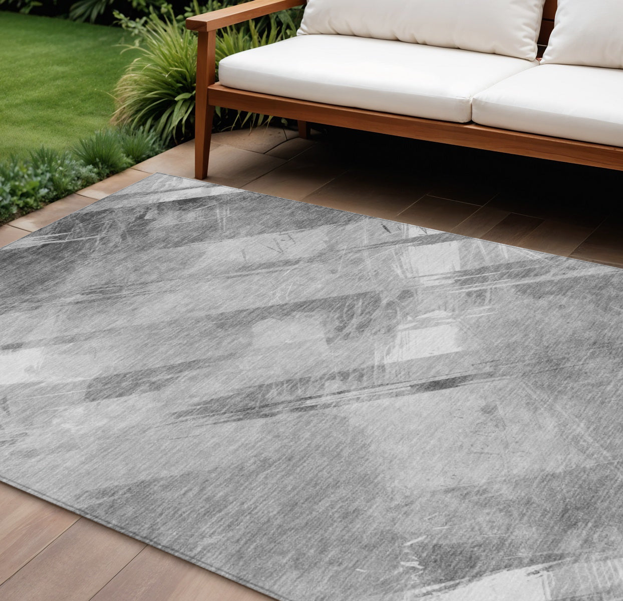 8 X 10 Gray And Charcoal Striped Washable Indoor Outdoor Area Rug