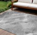 9 X 12 Gray And Charcoal Striped Washable Indoor Outdoor Area Rug