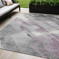 5 X 8 Lavender And Gray Striped Washable Indoor Outdoor Area Rug