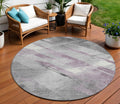 8 Lavender And Gray Round Striped Washable Indoor Outdoor Area Rug