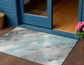 3 X 5 Teal Blue And Gray Striped Washable Indoor Outdoor Area Rug