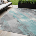 5 X 8 Teal Blue And Gray Striped Washable Indoor Outdoor Area Rug