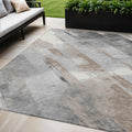 5 X 8 Taupe And Gray Striped Washable Indoor Outdoor Area Rug