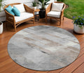 8 Taupe And Gray Round Striped Washable Indoor Outdoor Area Rug