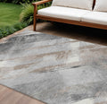 9 X 12 Taupe And Gray Striped Washable Indoor Outdoor Area Rug