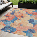 5 X 8 Peach And Blue Floral Washable Indoor Outdoor Area Rug
