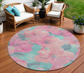 8 Pink And Mauve Round Floral Washable Indoor Outdoor Area Rug