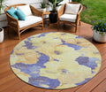8 Wheat And Purple Round Floral Washable Indoor Outdoor Area Rug
