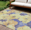 9 X 12 Wheat And Purple Floral Washable Indoor Outdoor Area Rug