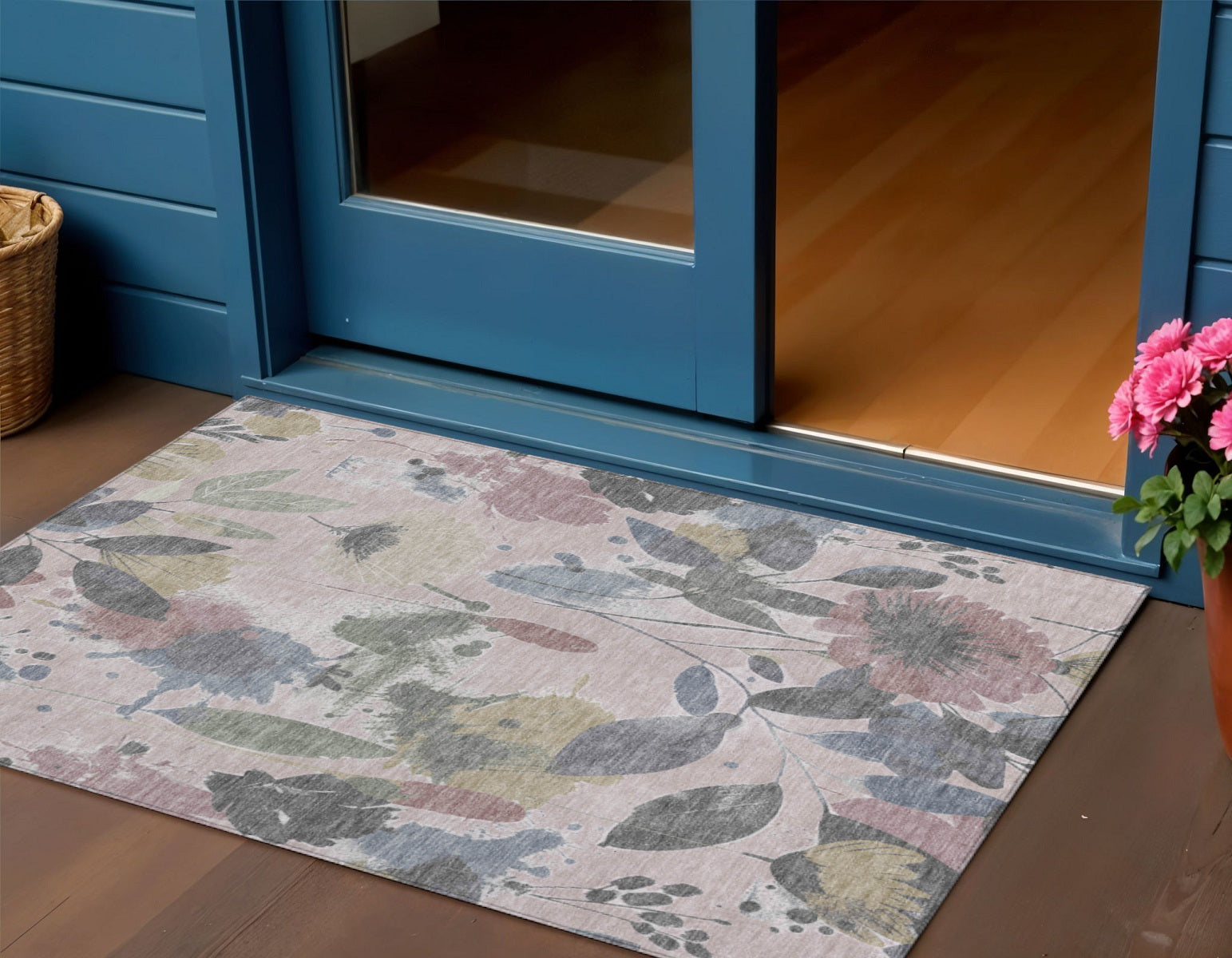 3 X 5 Blush And Mauve Floral Washable Indoor Outdoor Area Rug