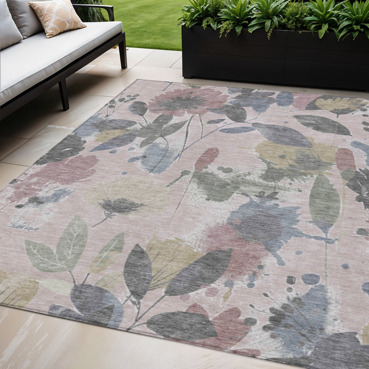 5 X 8 Blush And Mauve Floral Washable Indoor Outdoor Area Rug