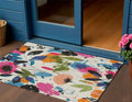 3 X 5 Ivory Pink Orange And Blue Floral Washable Indoor Outdoor Area Rug