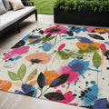 5 X 8 Ivory Pink Orange And Blue Floral Washable Indoor Outdoor Area Rug