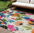 8 X 10 Ivory Pink Orange And Blue Floral Washable Indoor Outdoor Area Rug