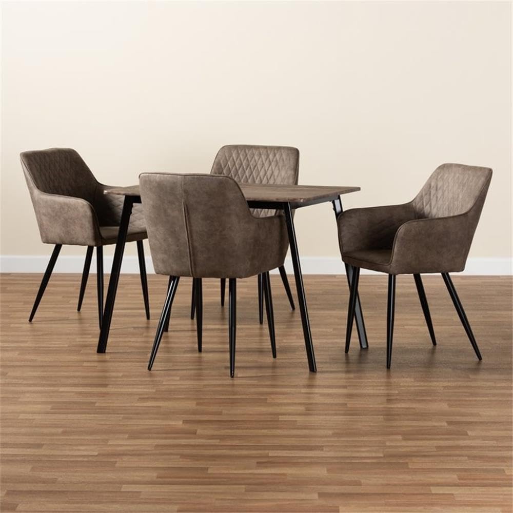 Baxton Studio Belen Modern Transitional Grey Faux Leather Effect Fabric Upholstered and Black Metal 5-Piece Dining Set