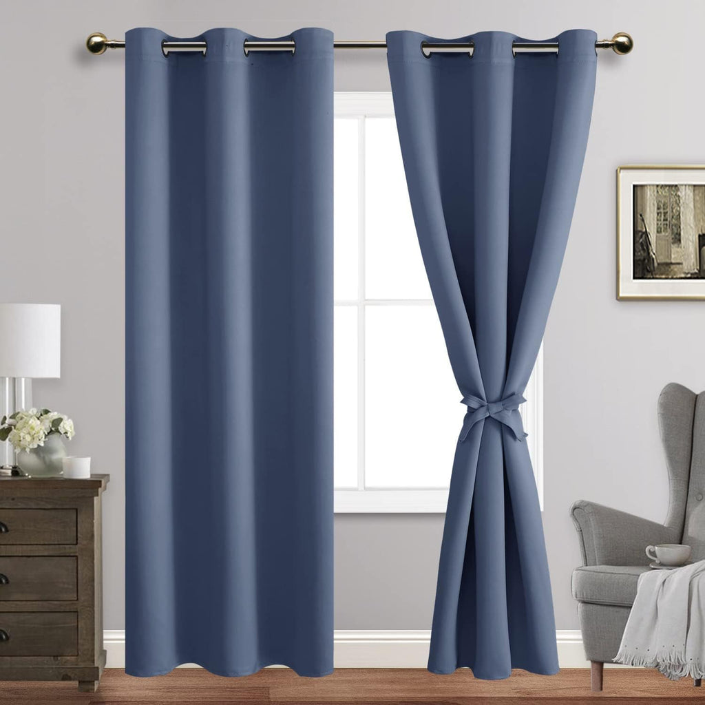 Jiuzhen Dusty Blue Blackout Curtains For Bedroom - Light Blocking And Noise Reducing Grommet Curtains For Living Room Darkening Curtains, Set Of 2 Window Curtain Panels, 42 X 96 Inch Length